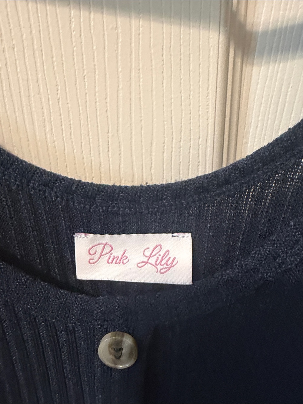 Pink Lily Navy Ribbed Button Tank - Picture 2 of 4